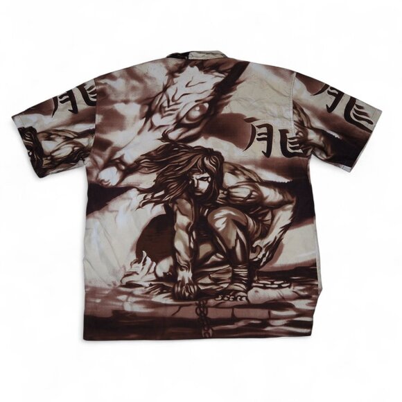 R-World Vintage Japanese Anime Warrior Double Sided Button Shirt Men's L - Picture 2 of 8